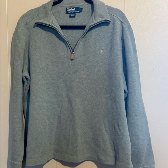 Polo by Ralph Lauren Men's Large‎ Greyish  Green 1/4 zip Sweater Preppy - Picture 1 of 9